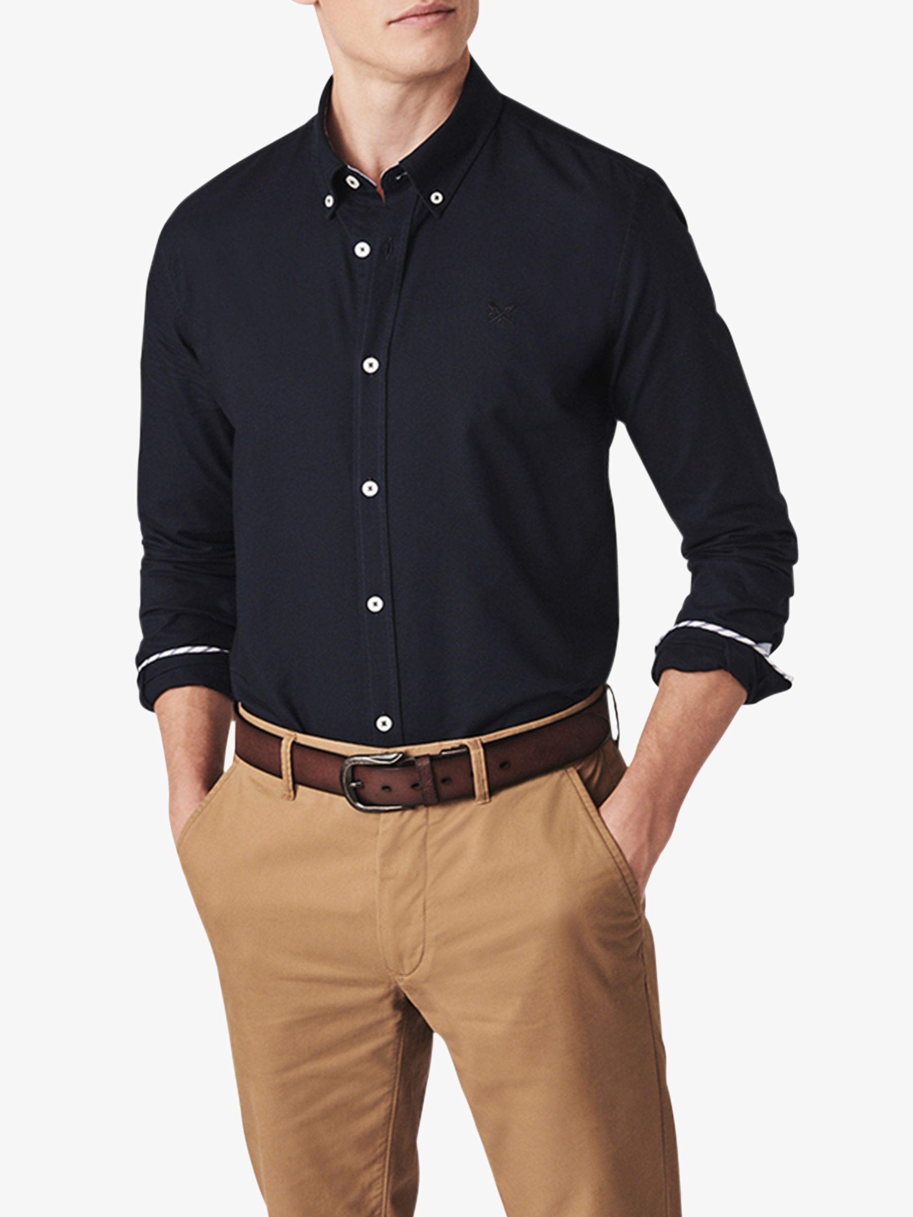 Crew Clothing Slim Fit Long Sleeve Oxford Shirt, Navy, XS