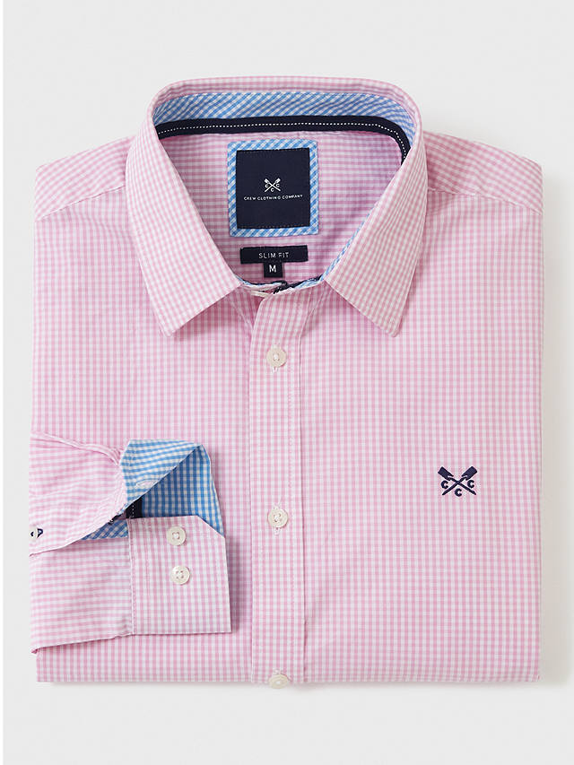Crew Clothing Slim Micro Gingham Shirt, Coral Orange, Pink