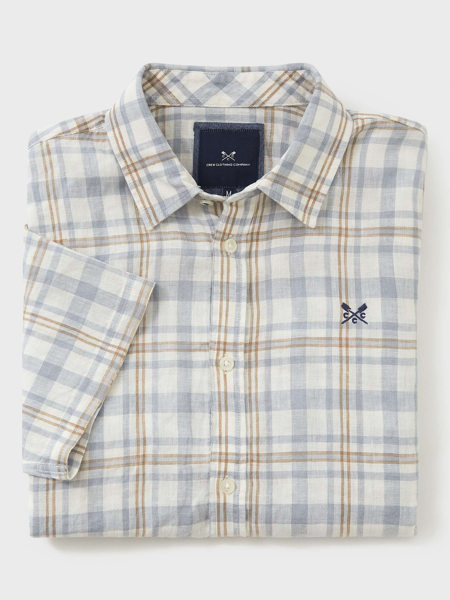 Buy Crew Clothing Short Sleeve Check Linen Shirt, Blue Online at johnlewis.com