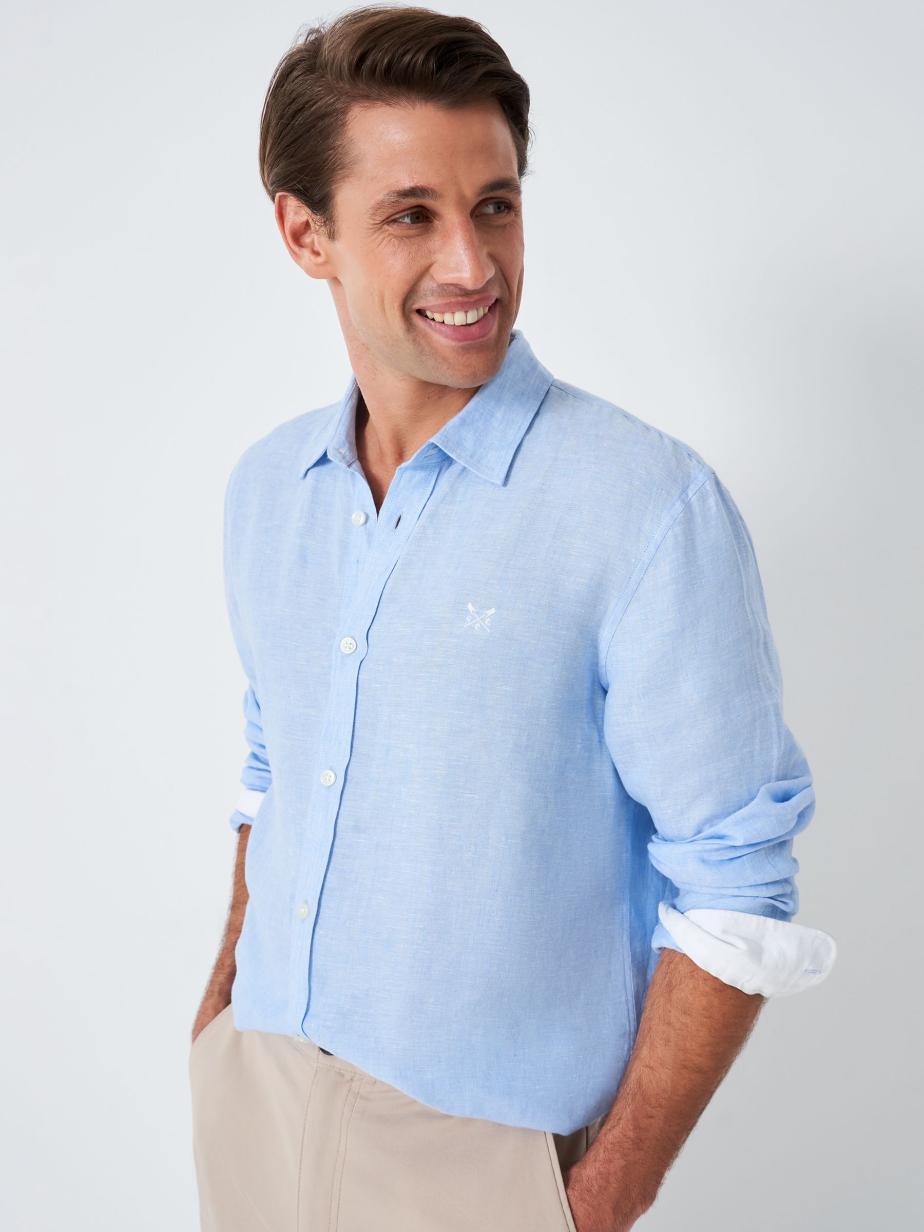 Crew Clothing Long Sleeve Linen Shirt, Sky Blue at John Lewis & Partners