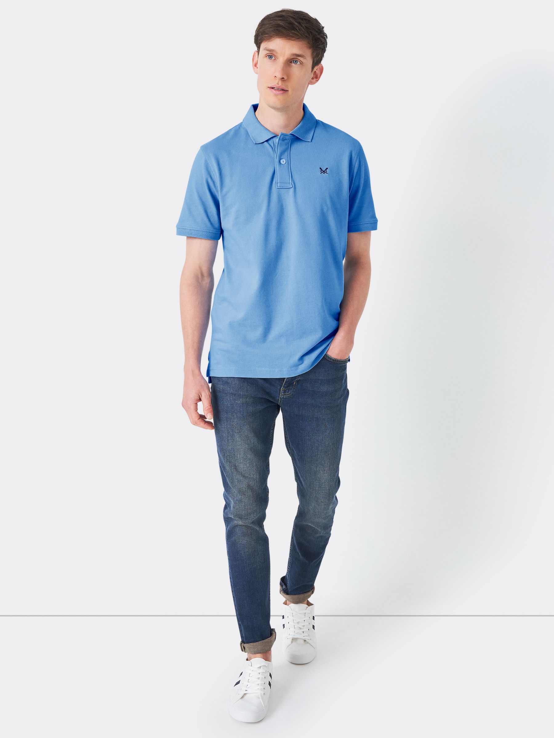 Crew Clothing Classic Pique Polo Shirt Sky Blue At John Lewis And Partners