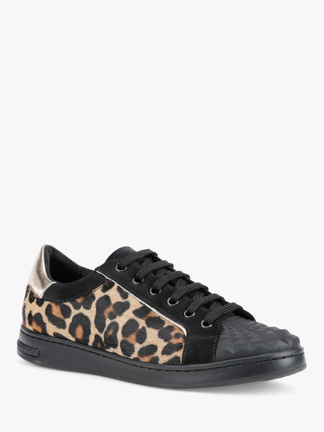 Geox Women's Jaysen Leather Leopard Lace Up Trainers, Sand/Black at ...