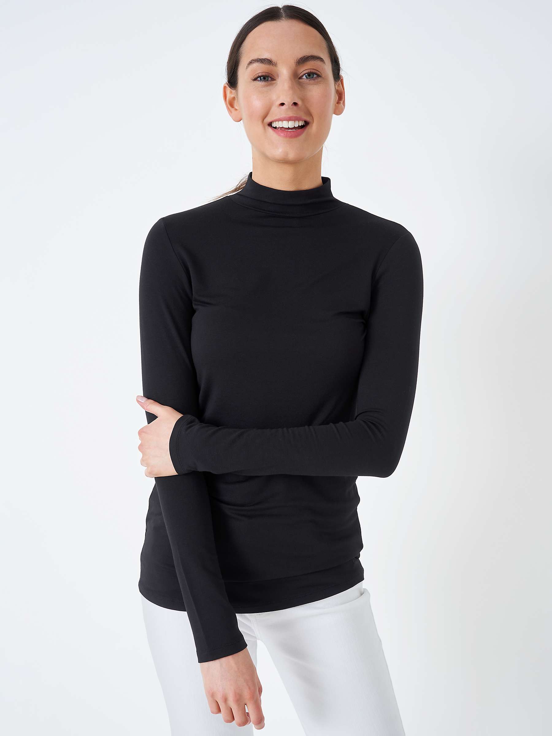 Buy Crew Clothing Long Sleeve Roll Neck Top, Black Online at johnlewis.com