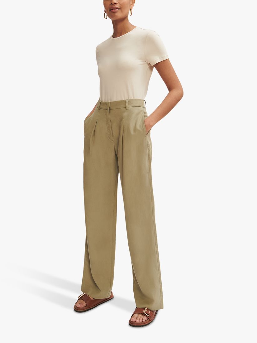 Jigsaw Relaxed Straight Leg Trousers, Green at John Lewis & Partners