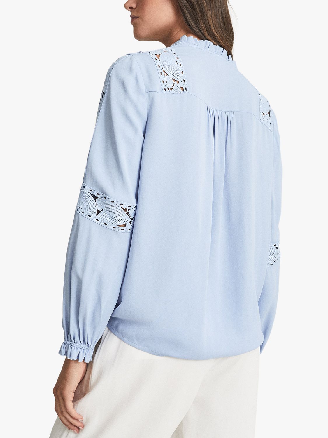 Reiss Dottie Embroidered Blouse, Blue at John Lewis & Partners