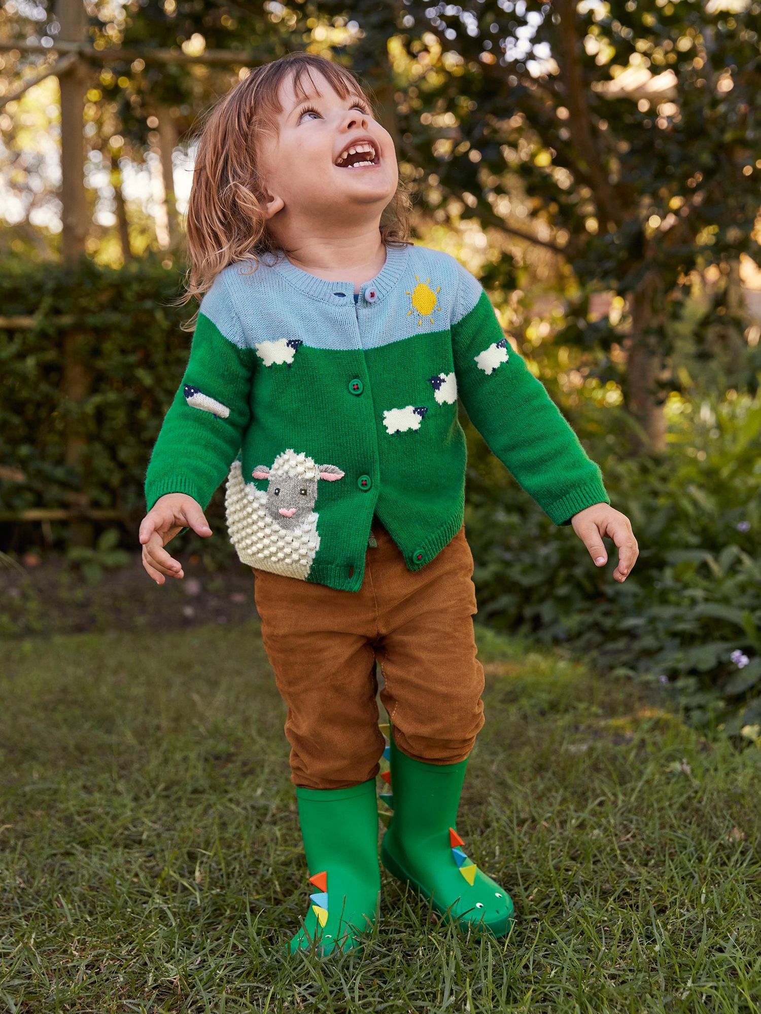 Mini Boden Baby Fun Highland Sheep Cardigan, Green/Multi Multi 3-6 months unisex 38% polyamide, 31% cotton, 24% wool, 6% viscose, 1% alpaca