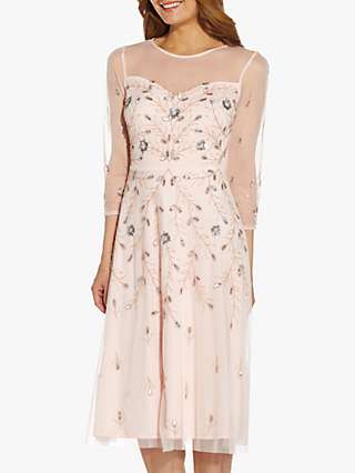Adrianna Papell Floral Beaded Mesh Dress, Pale Pink
