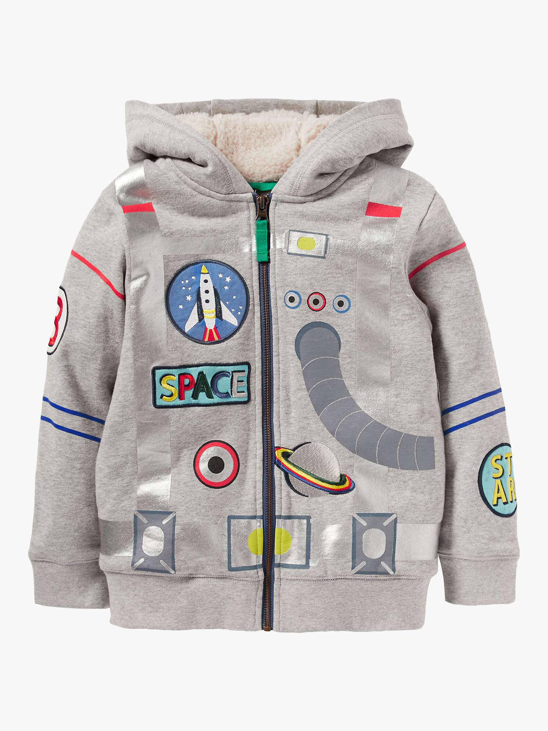 Mini Boden Kids' Astronaut Applique Shaggy-Lined Hoodie, Grey Marl at ...