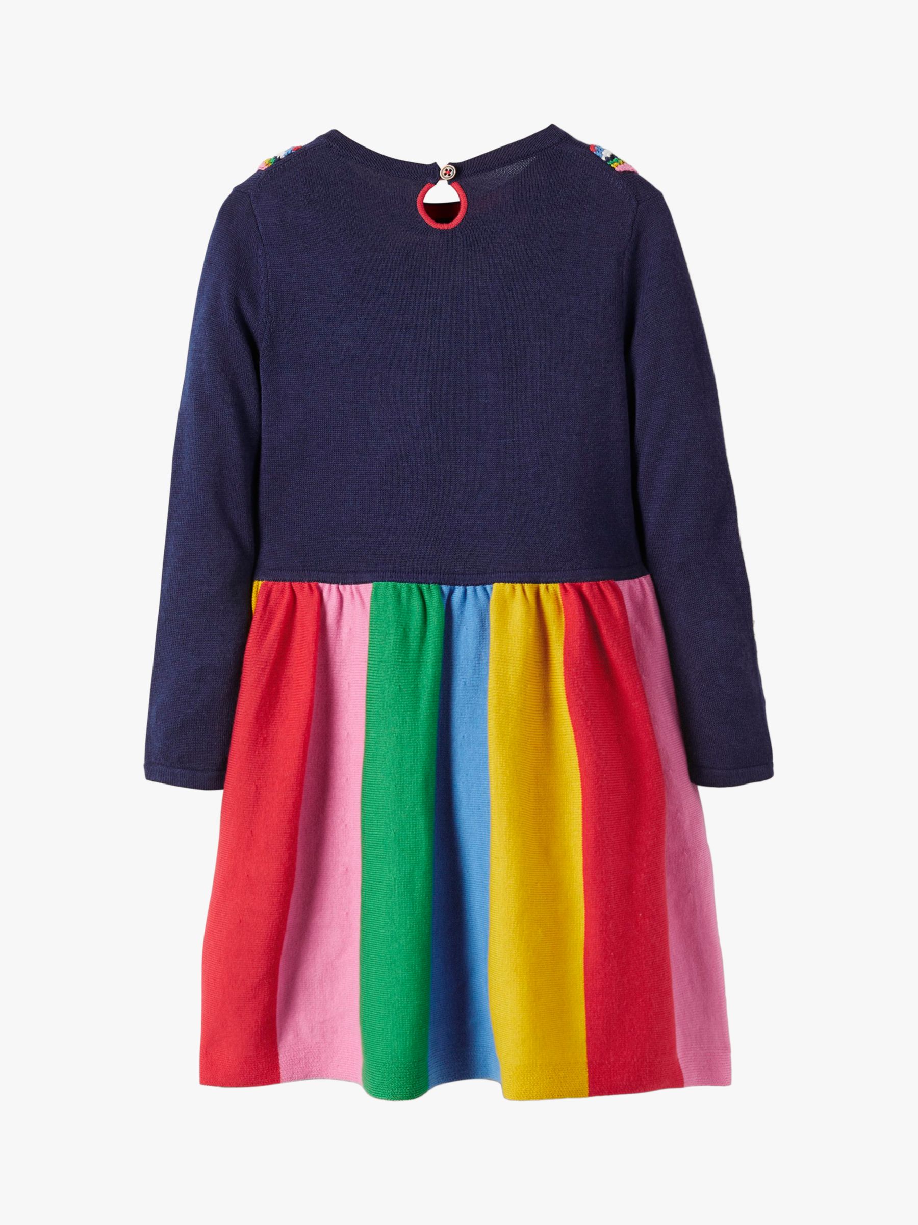 Mini Boden Kids' Cosy Knitted Rainbow Dress, Navy/Multi