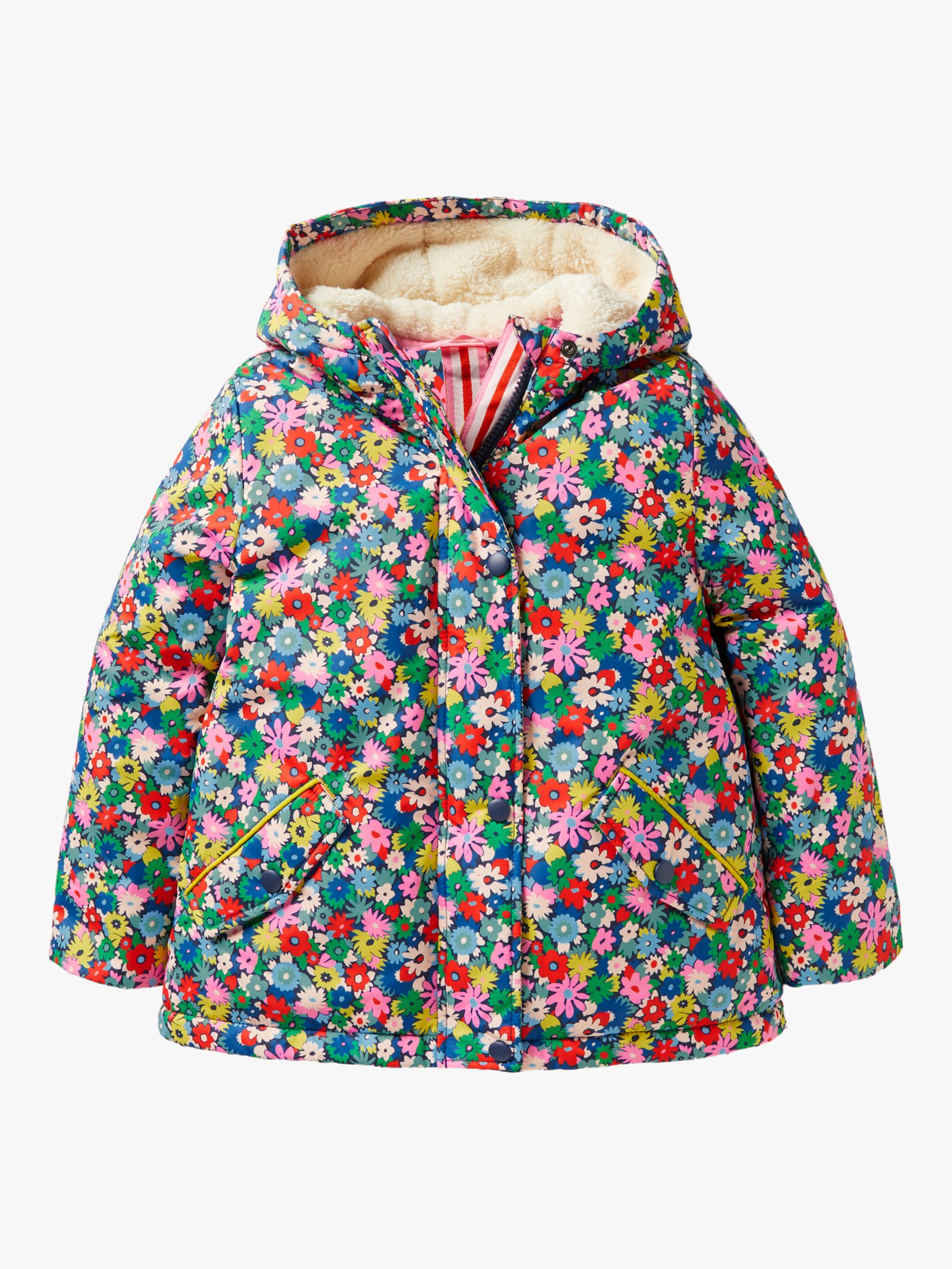 Mini Boden Kids' Paint Floral Sherpa-Lined Shower-Resistant Anorak, Multi