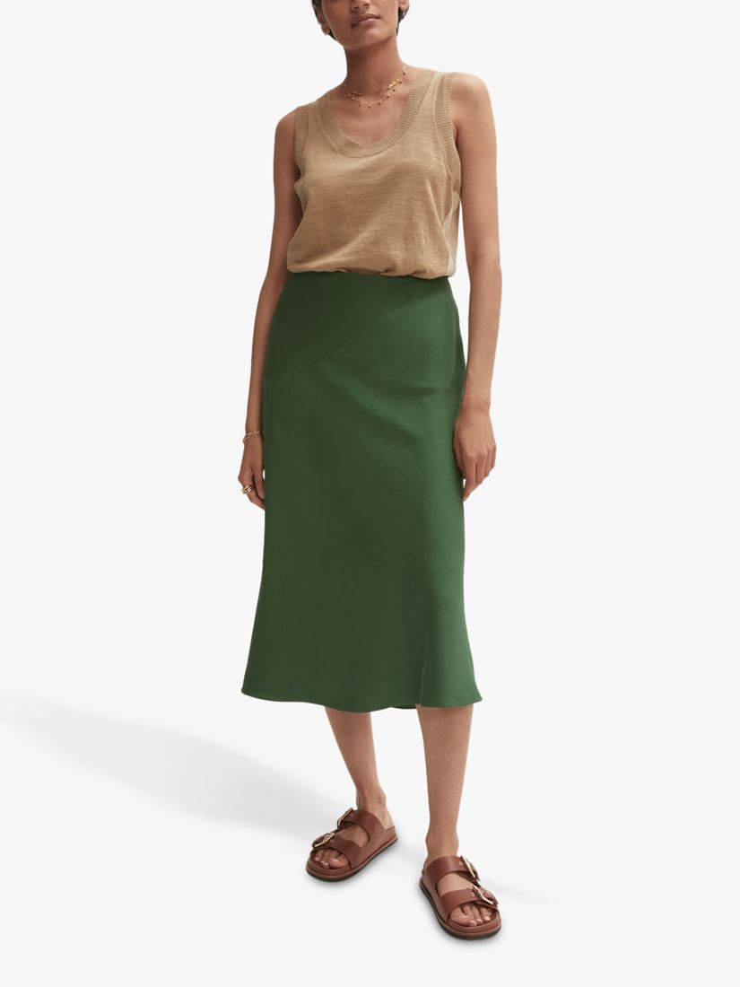 Jigsaw Bias Cut Midi Skirt, Green at John Lewis & Partners