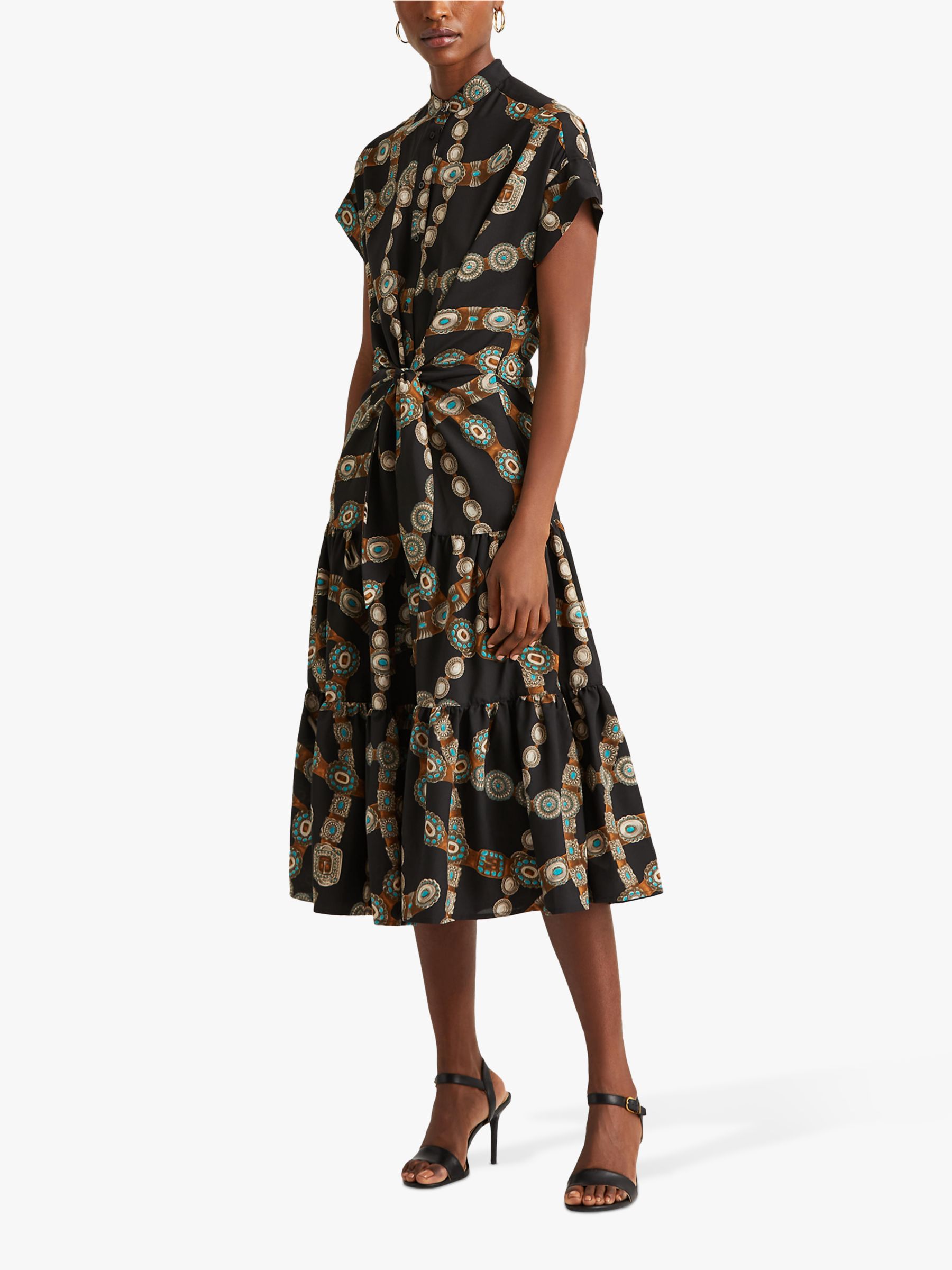 Lauren Ralph Lauren Yestin Belt Print Tiered Midi Shirt Dress, Polo ...