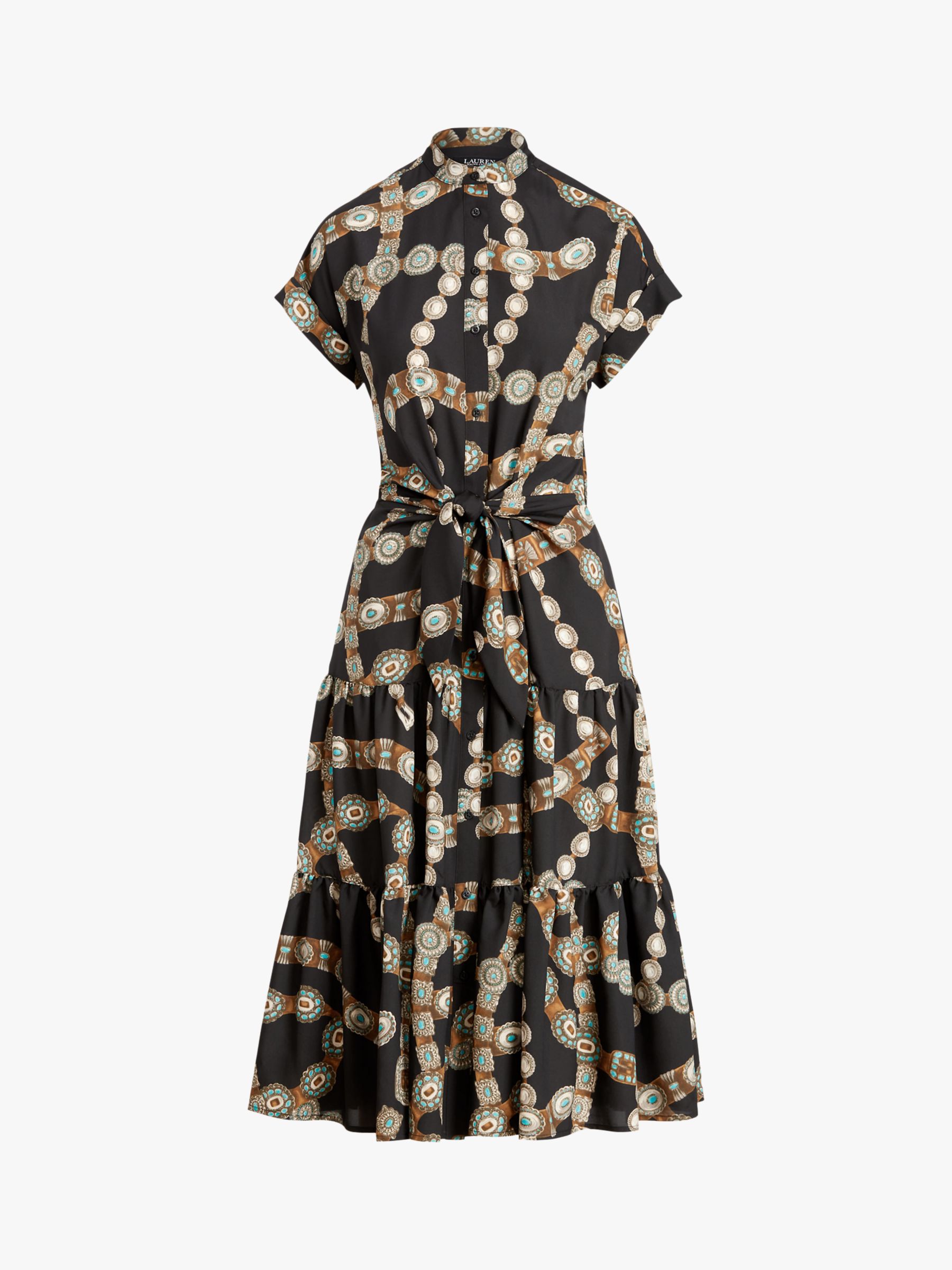 Lauren Ralph Lauren Yestin Belt Print Tiered Midi Shirt Dress, Polo ...