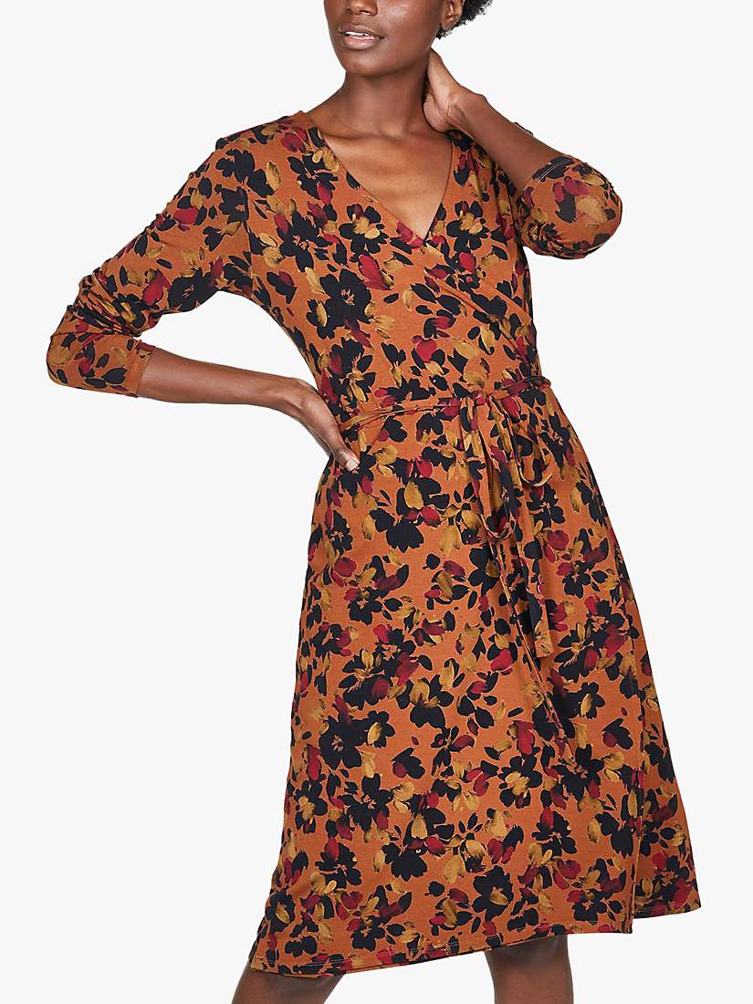Thought Fitzroy Floral Print Wrap Dress, Toffee Brown at John Lewis \u0026  Partners
