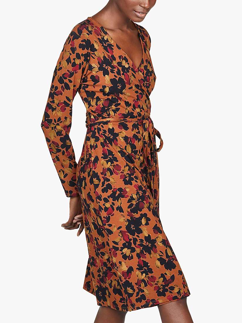 Thought Fitzroy Floral Print Wrap Dress, Toffee Brown at John Lewis \u0026  Partners