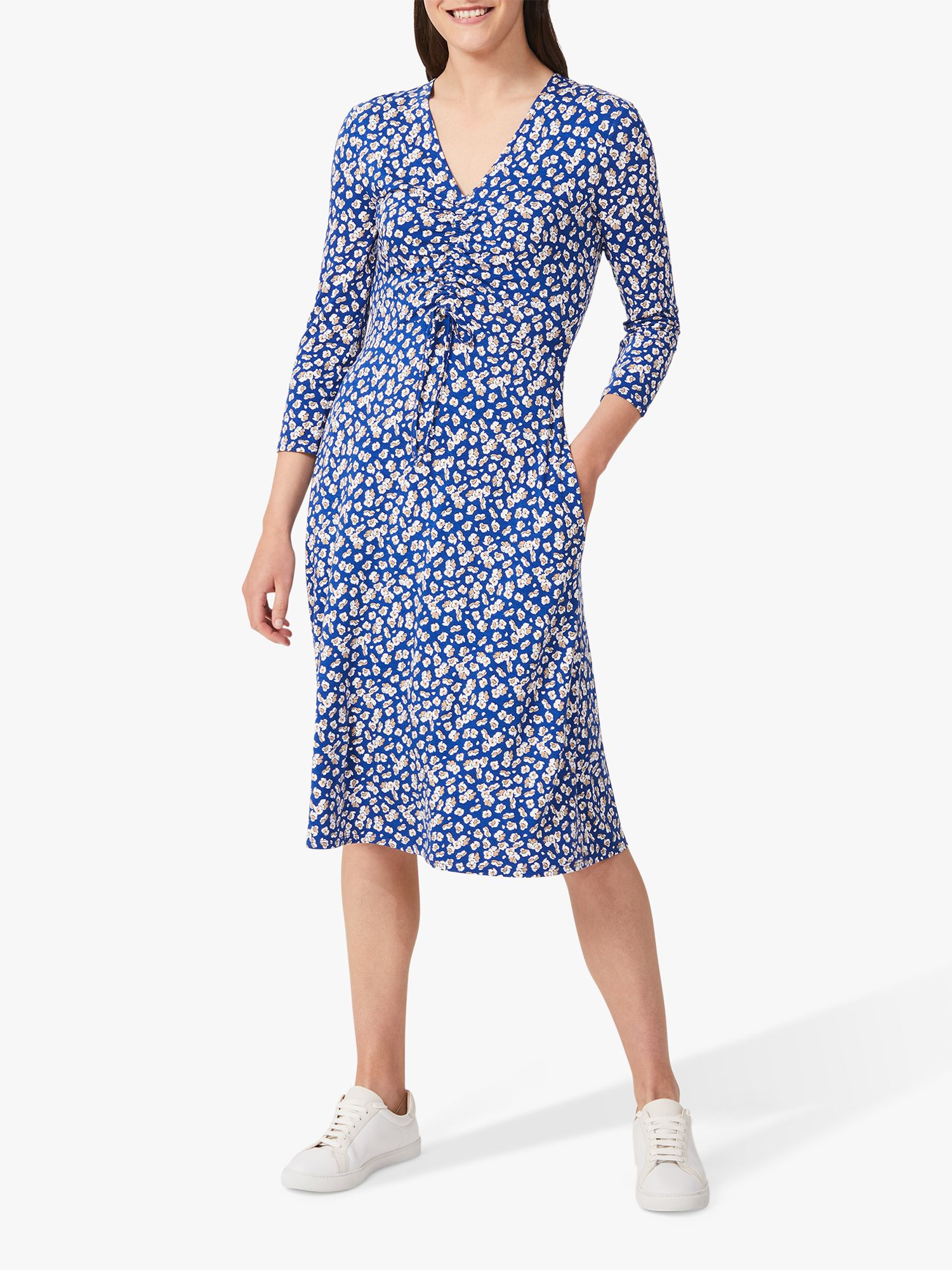 Hobbs Simmy Jersey Floral Midi Dress, Blue/Multi