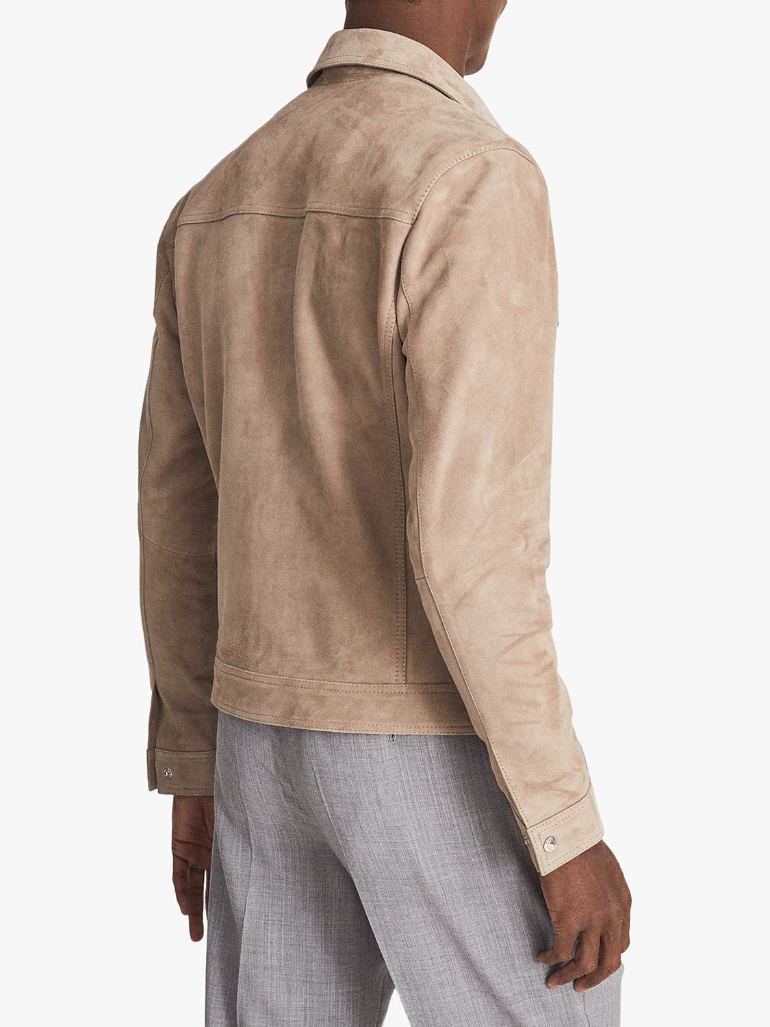 Reiss Pike Suede Zip Through Trucker Jacket Stone At John Lewis And Partners 