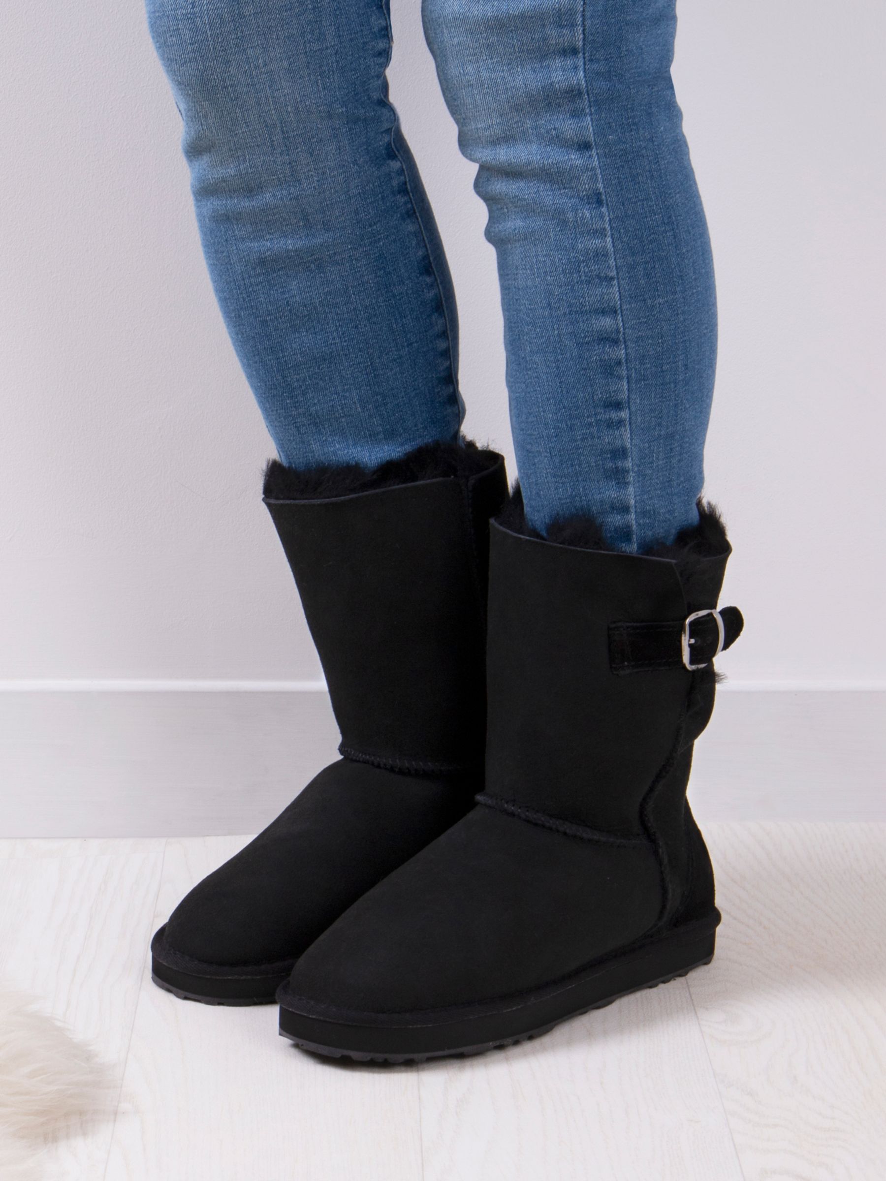 Just Sheepskin Surrey Suede Ankle Boots, Black at John Lewis & Partners