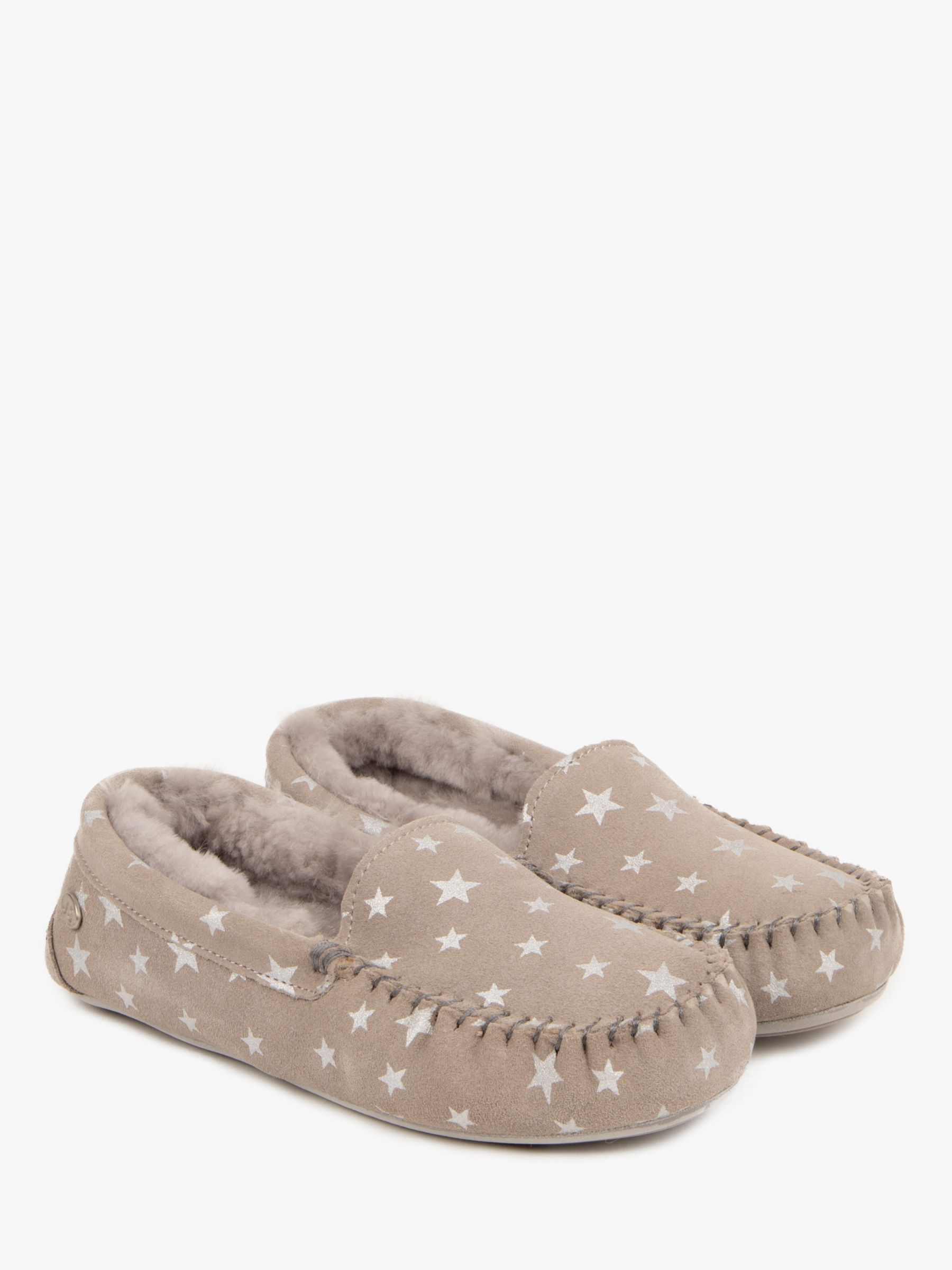 Women's Sheepskin Moccasin Slippers – Winter Sky - Grey/Pink