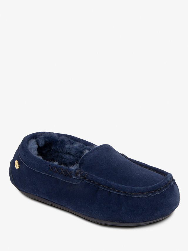 Just Sheepskin Sophie Suede Moccasin Slippers, Navy