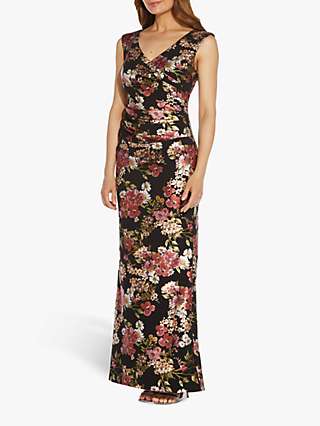 Adrianna Papell Foiled Floral Maxi Dress, Black/Multi
