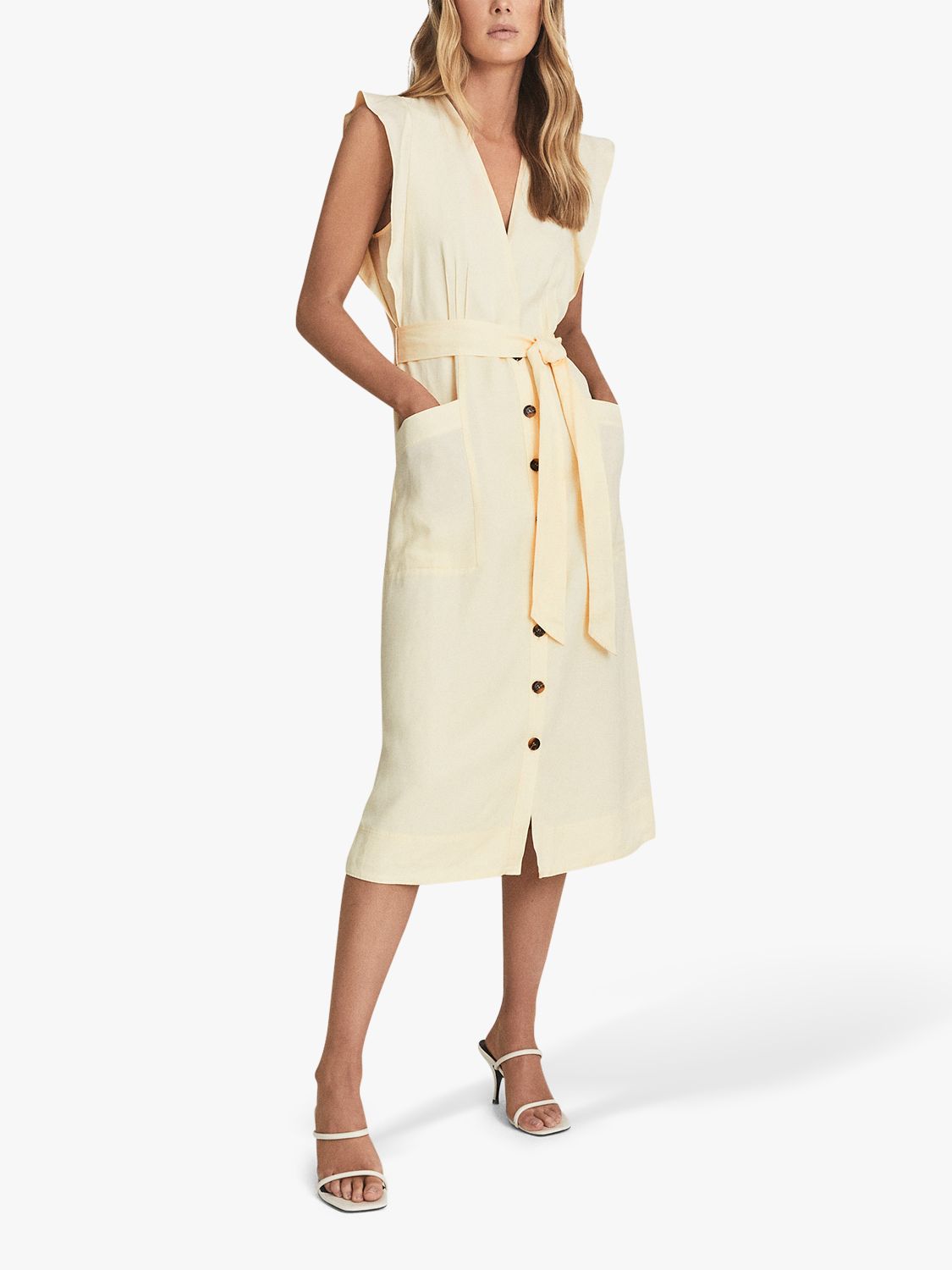 Reiss Emma Plunge Midi Dress, Lemon at John Lewis & Partners