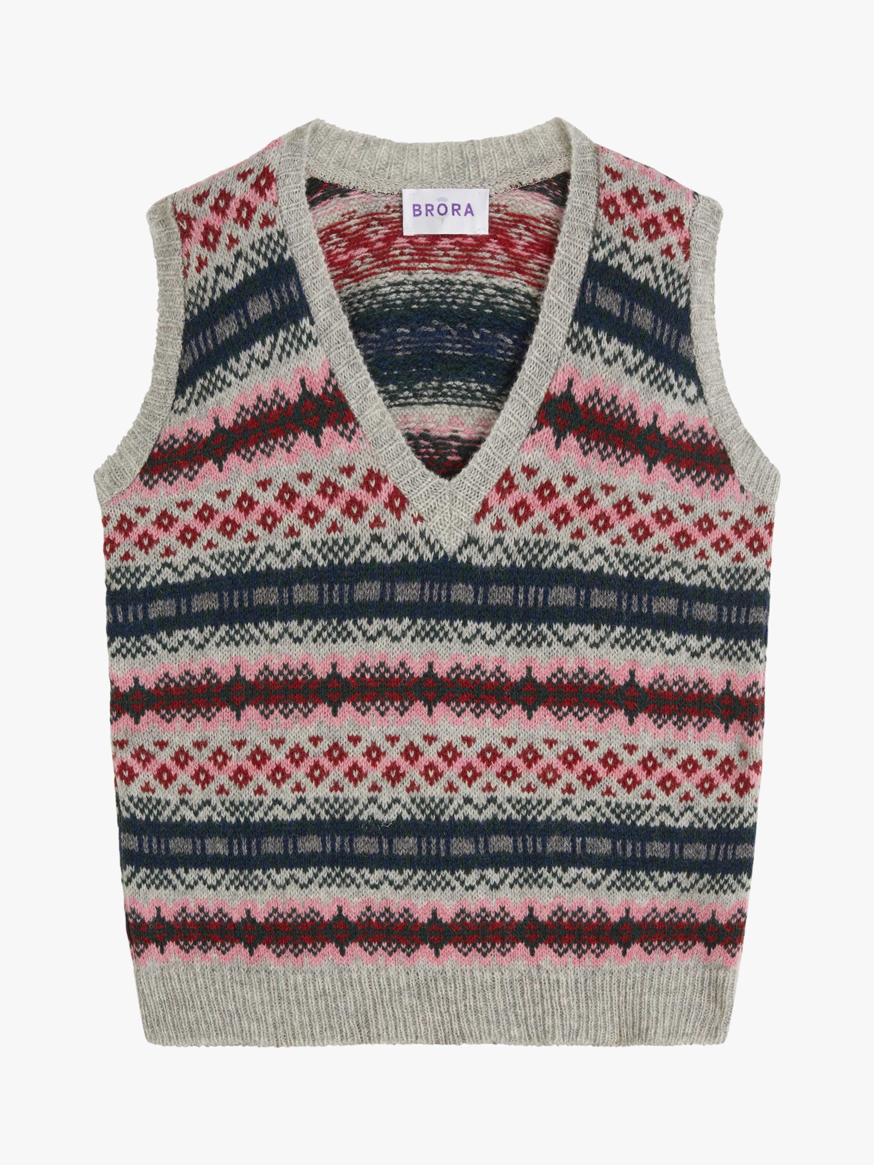 Brora Fair Isle Wool Vest, Silver at John Lewis & Partners