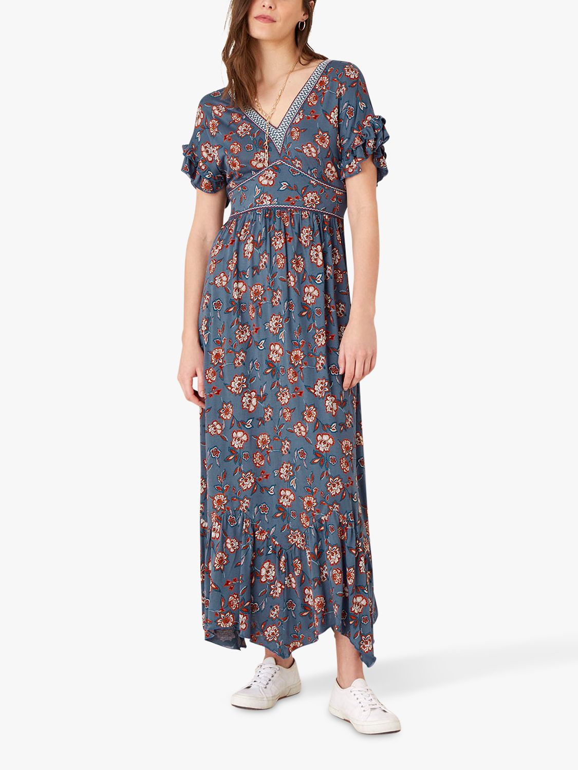 Monsoon Etty Floral Jersey Maxi Dress, Navy at John Lewis & Partners