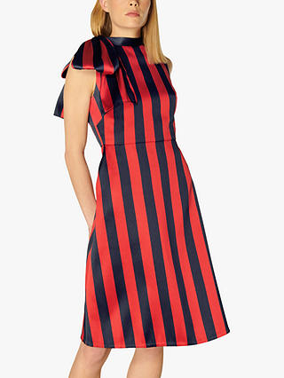 L.K.Bennett Tiggy Stripe Bow Neck Dress, Red/Navy