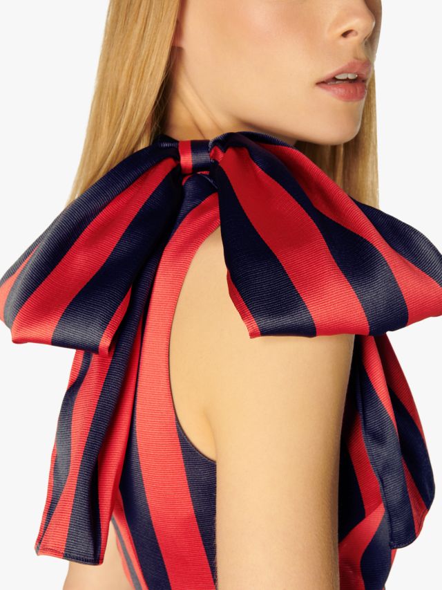 L.K.Bennett Tiggy Stripe Bow Neck Dress, Red/Navy, 8