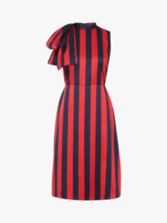 L.K.Bennett Tiggy Stripe Bow Neck Dress, Red/Navy, 8