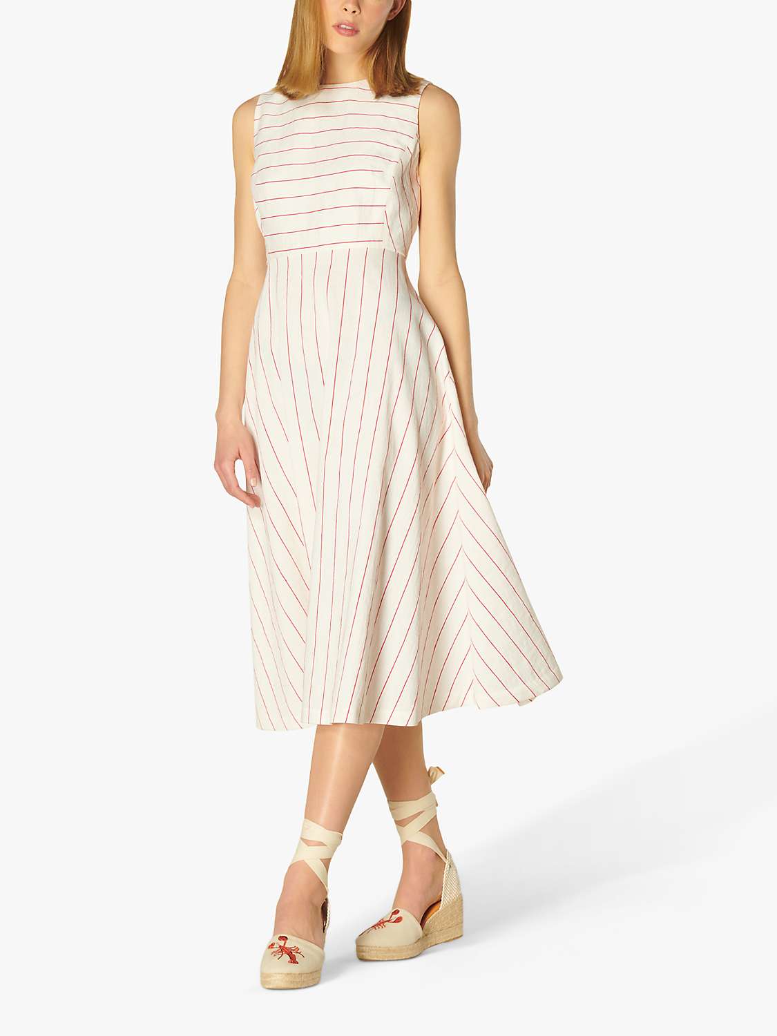Buy L.K.Bennett Clementine Cotton Blend Stripe Midi Dress, Cream/Red Online at johnlewis.com