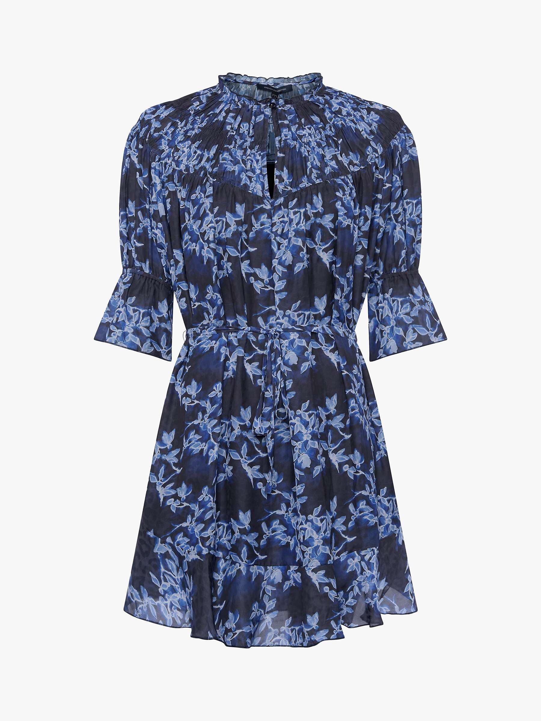 Buy French Connection Dionne Floral Print Gathered Mini Dress, Sea Blue/Winter White Online at johnlewis.com