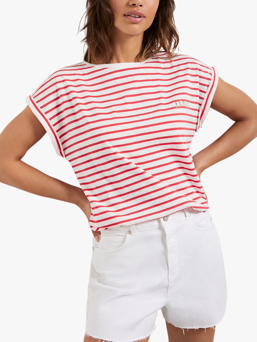 Mint Velvet Striped Love Slogan T-Shirt, Red/White