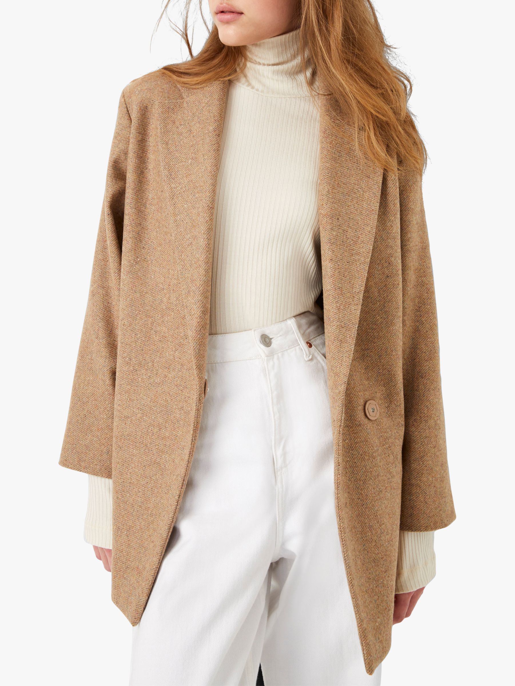 French Connection Balia Tweed Belted Coat, Camel Melange at John Lewis ...