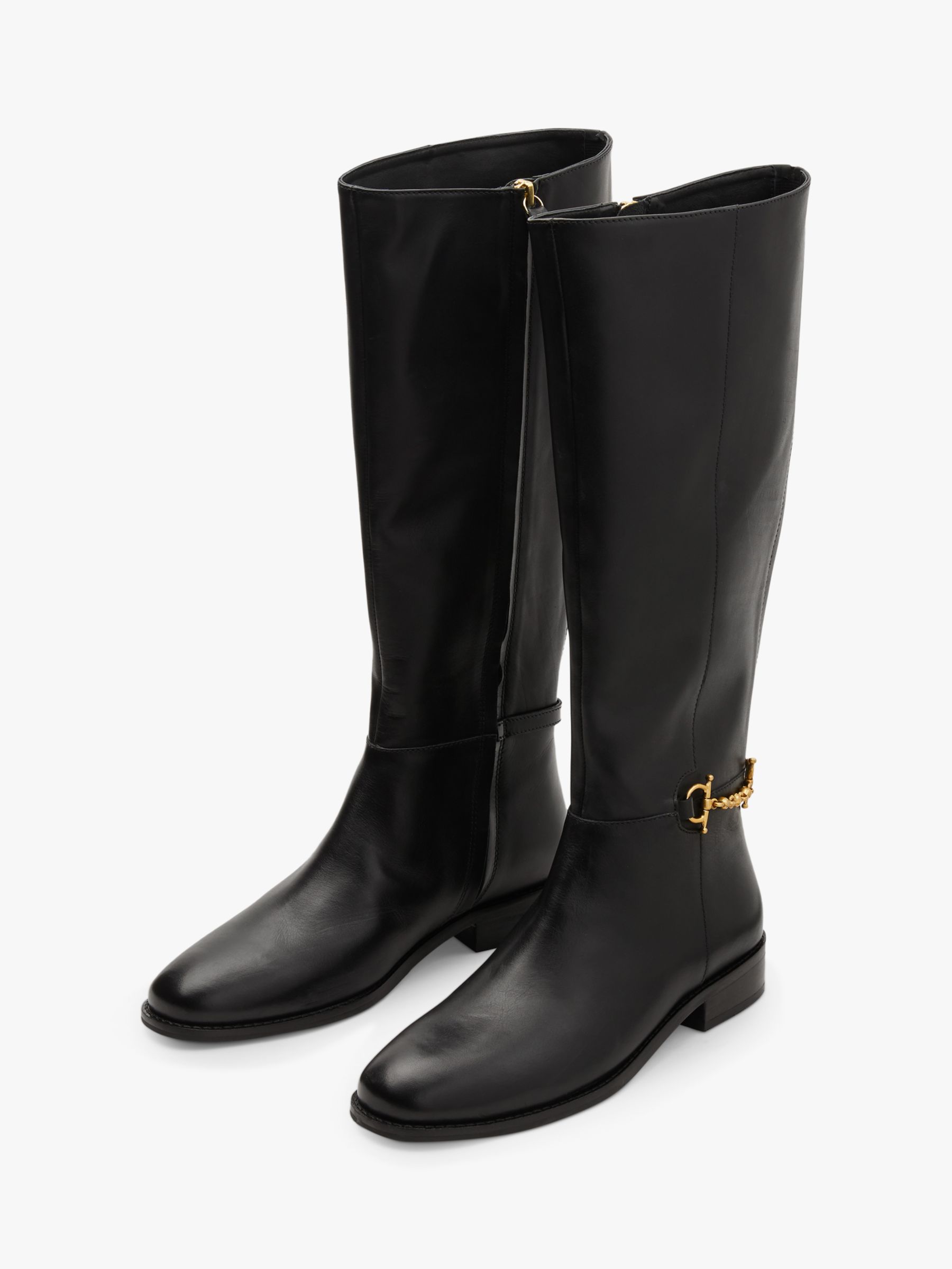 Boden Snaffle Detail Leather Riding Knee Boots