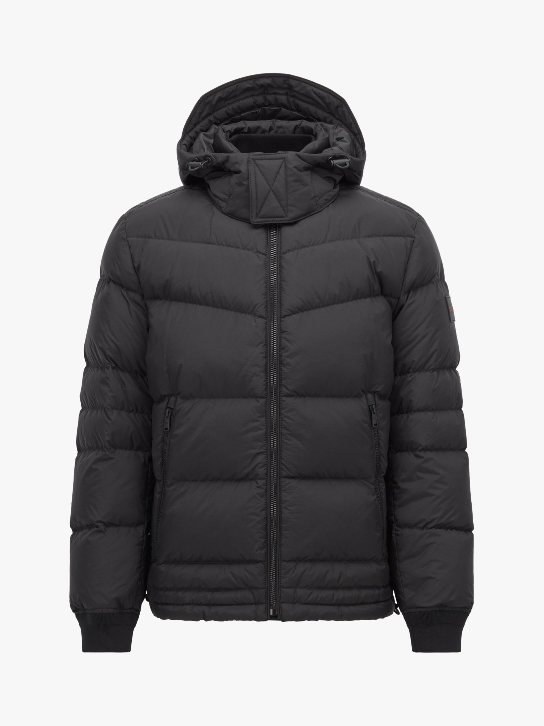 BOSS Otu Hooded Quilted Jacket, Black at John Lewis & Partners