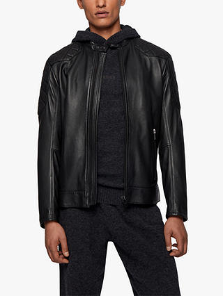 BOSS Jador Quilted Leather Jacket, Black