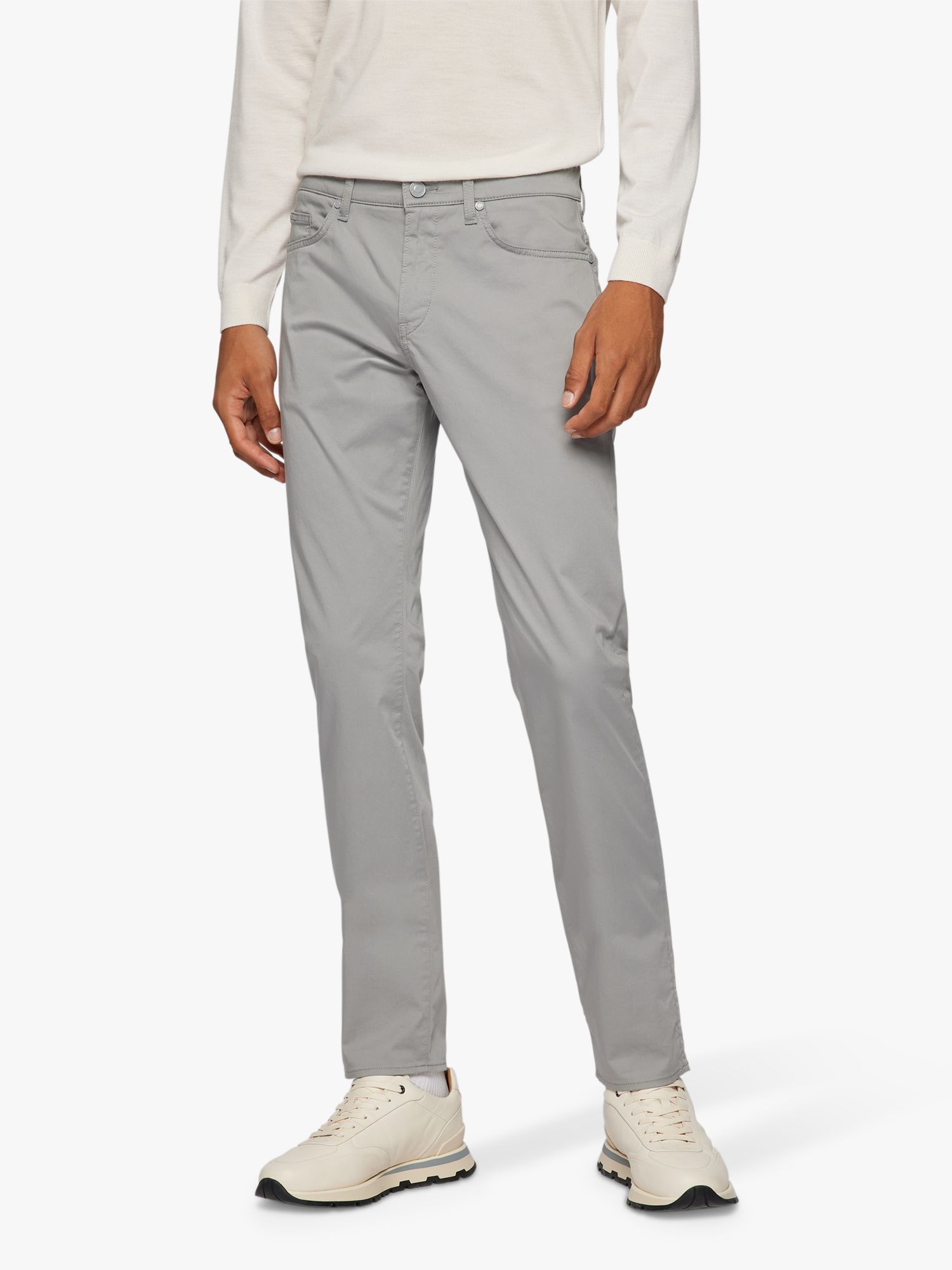 BOSS Delaware Slim Fit Trousers, Silver Grey at John Lewis & Partners