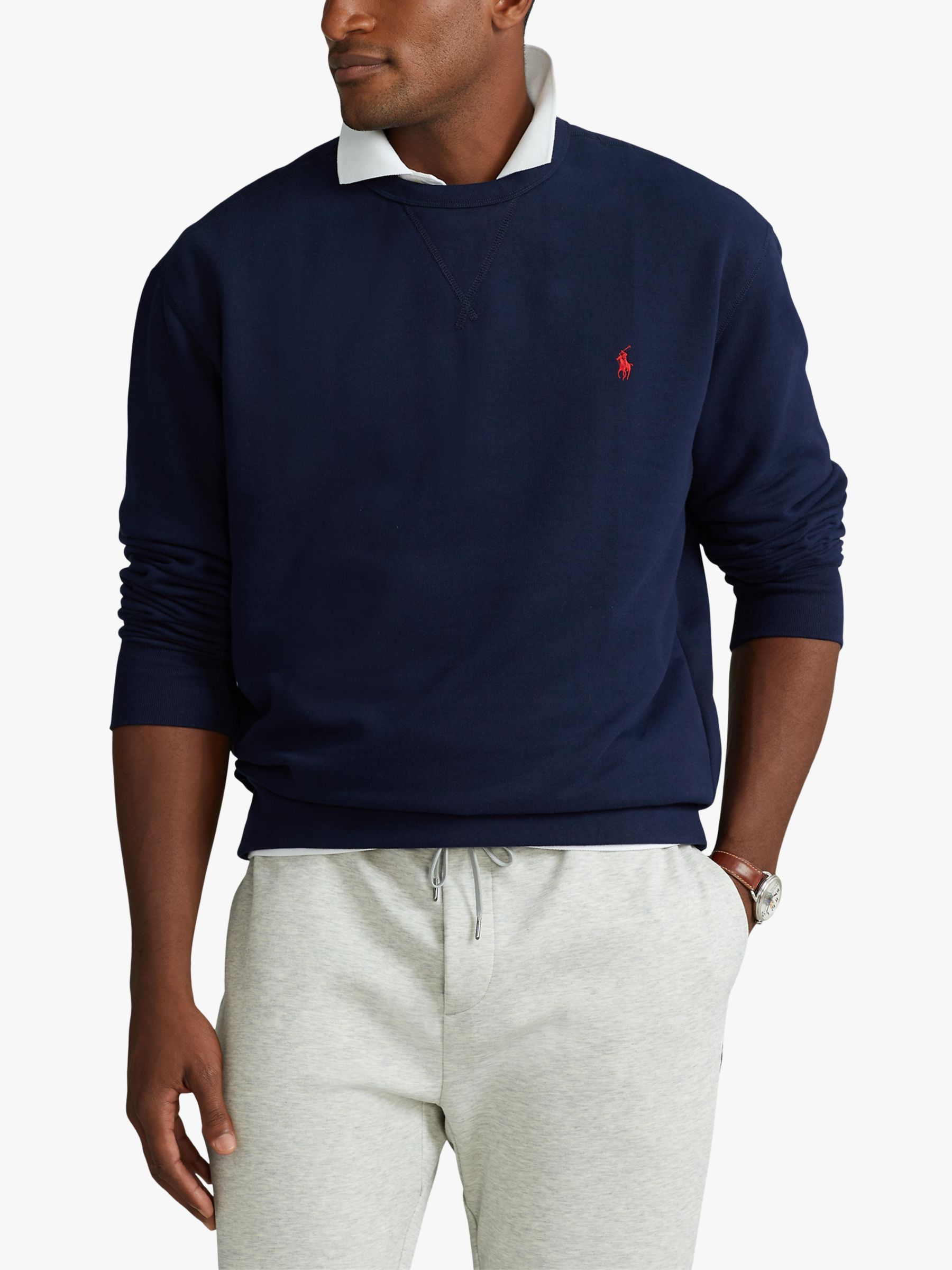 Polo Ralph Lauren RL Knitted Fleece Sweatshirt, Cruise Navy at John ...