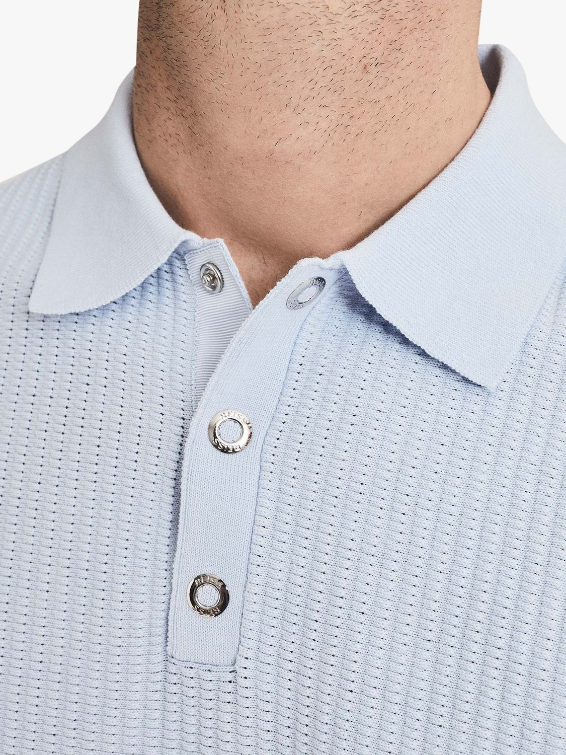 Reiss Clapham Cotton Textured Polo Shirt, Soft Blue at John Lewis ...