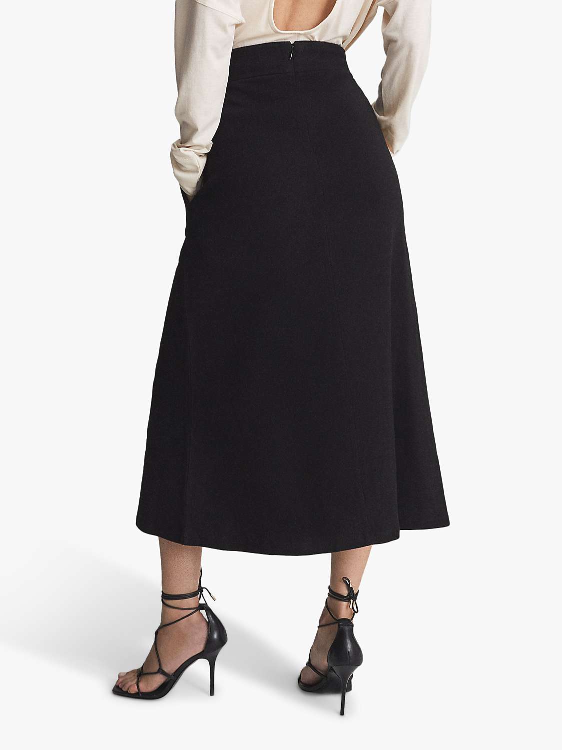 Reiss Lyla Contrast Tie Waist Midi Skirt, Black at John Lewis & Partners