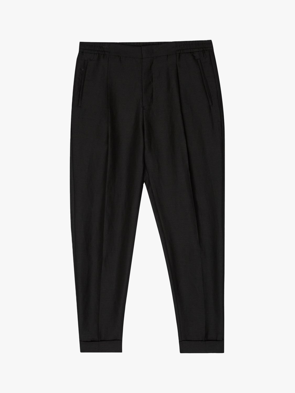 Reiss Station Pleat Front Tapered Trousers, Black at John Lewis & Partners