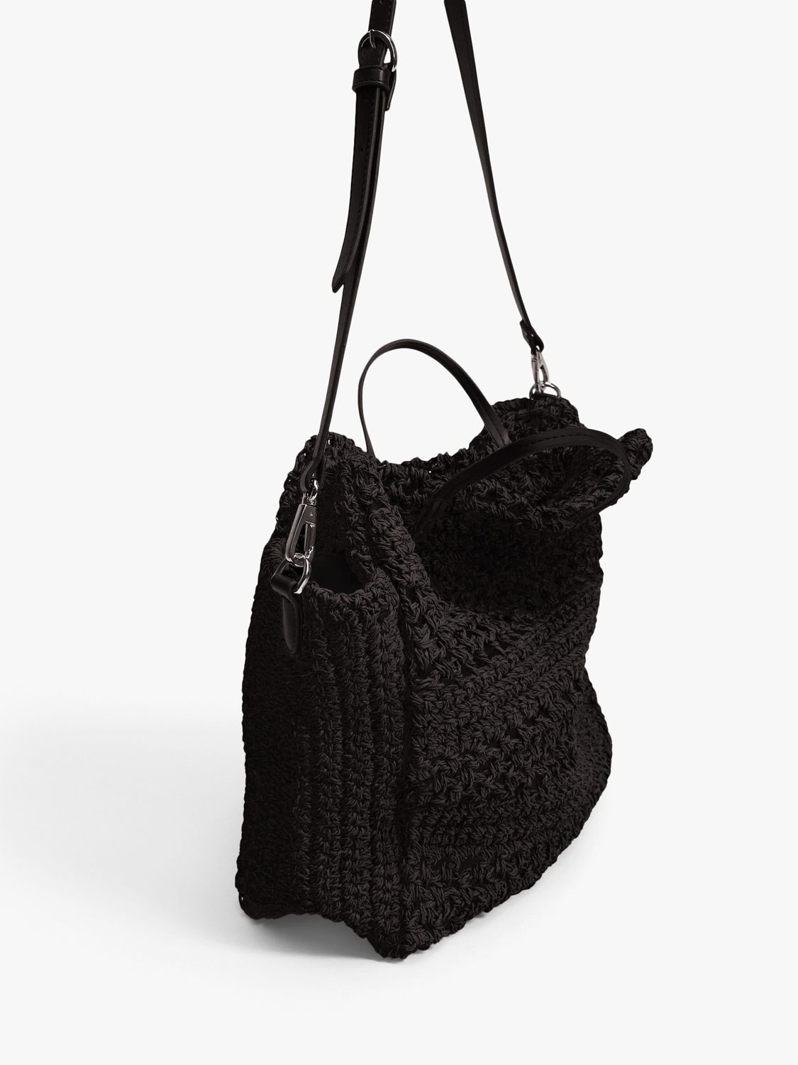 Mango Holbox Raffia Handmade Bag, Black at John Lewis & Partners