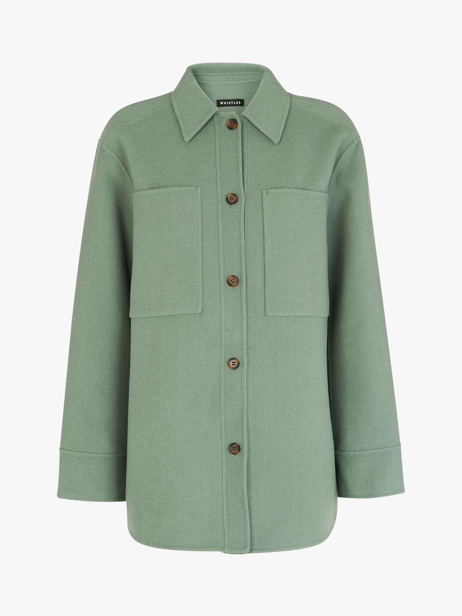 Whistles Classic Wool Blend Overshirt, Pale Green at John Lewis & Partners