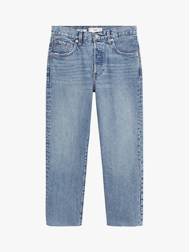 Mango Ankle Length Straight Fit Jeans, Mid Blue at John Lewis & Partners