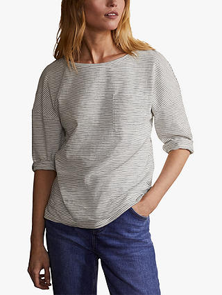 Boden Cotton Boxy Stripe T-Shirt, Ivory/Navy