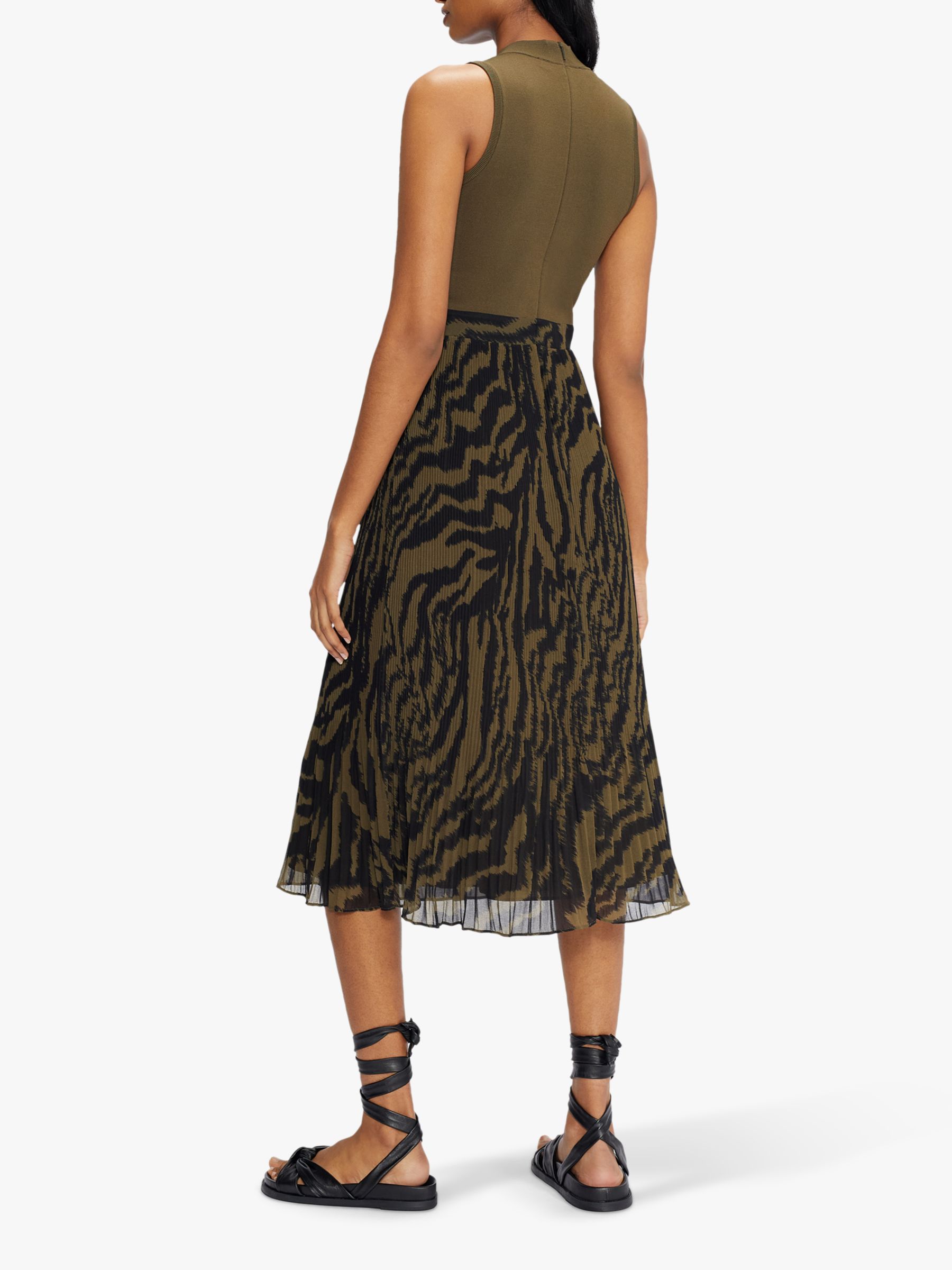 Ted Baker Mockable Plisse Skirt Midi Dress, Olive