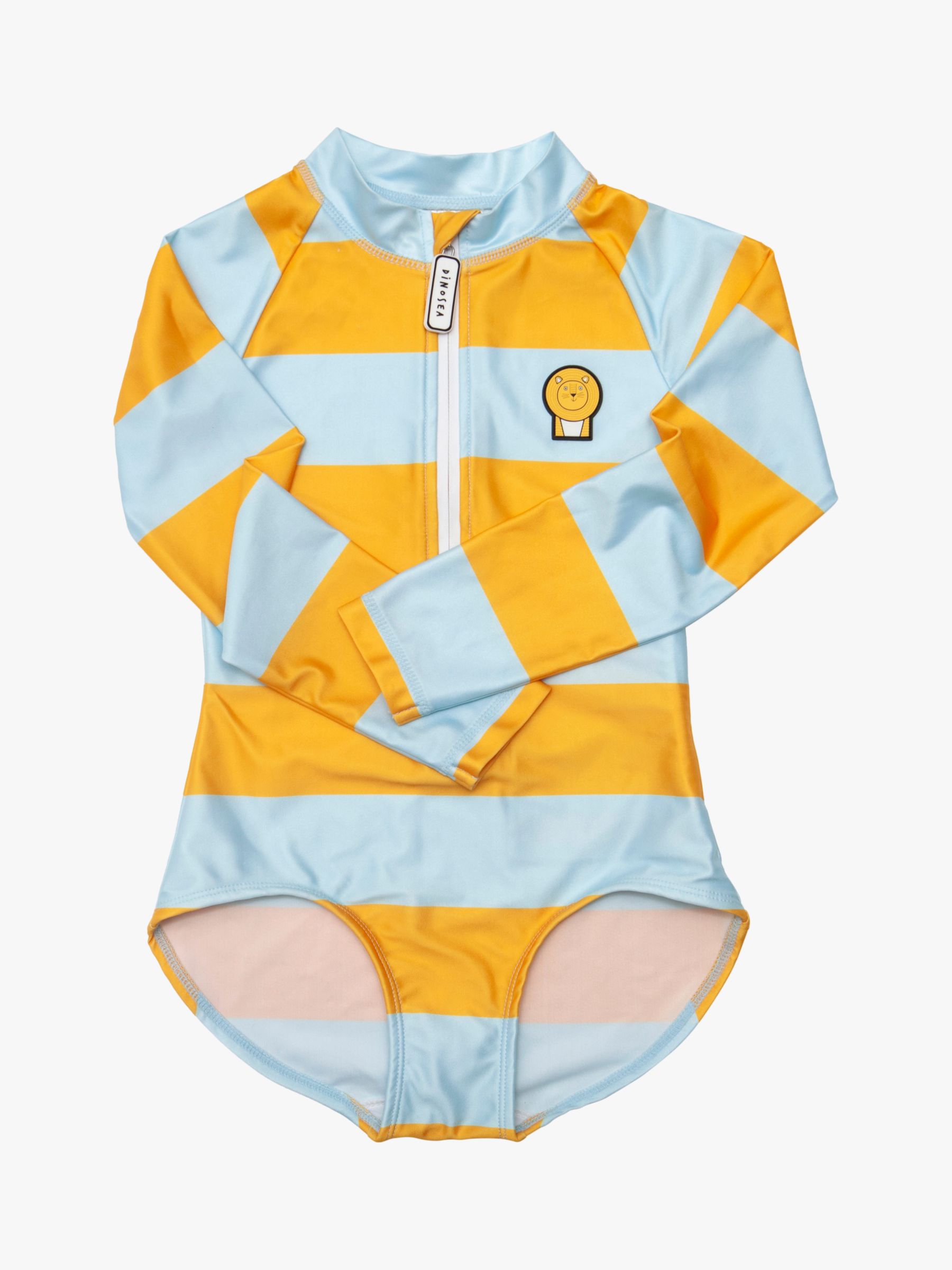Roarsome Kids' Cub Striped Long Sleeve Swimsuit, Yellow/Blue, 1-2 years