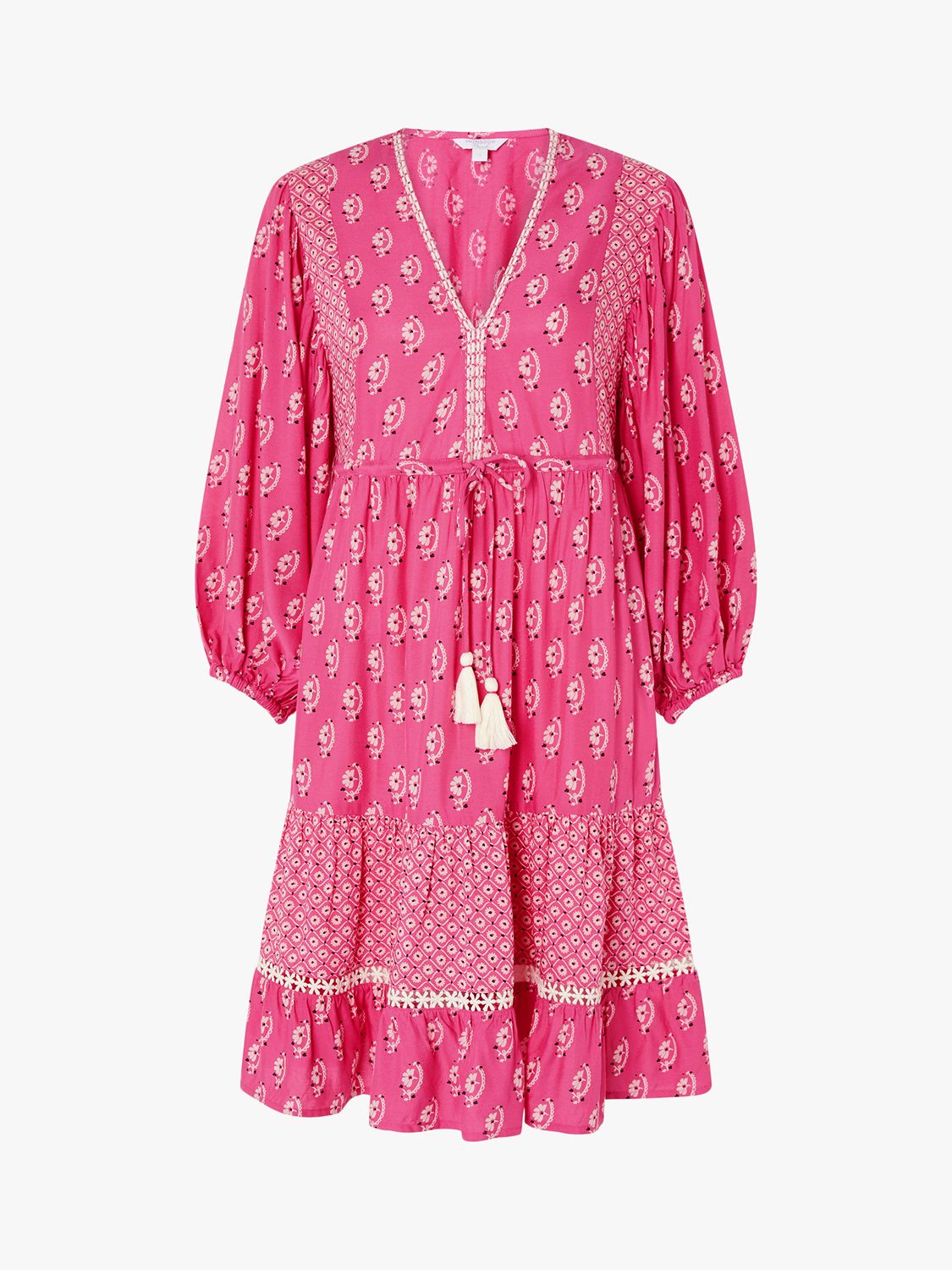 Monsoon Daisy Print Tunic Dress, Pink at John Lewis & Partners